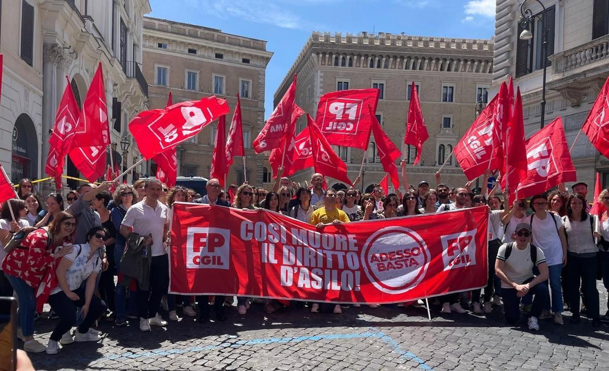 Roma, 24 maggio 2024. Manifestazione durante lo sciopero nazionale delle commissioni per il riconoscimento della protezione internazionale. Foto Fp Cgil