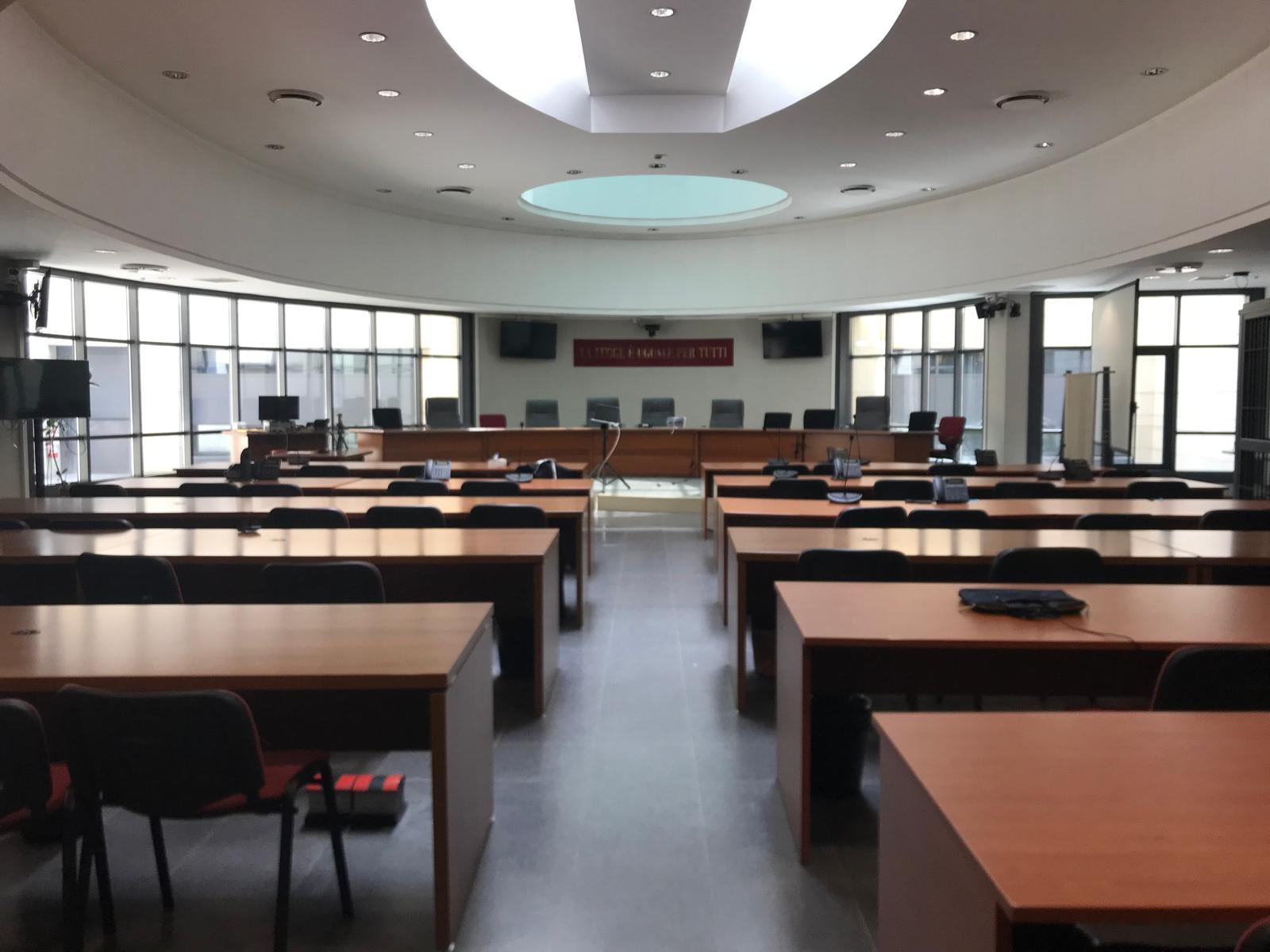 L'aula della Corte d'assise, nel Palazzo di giustizia di Vicenza. Foto di Laura Fazzini