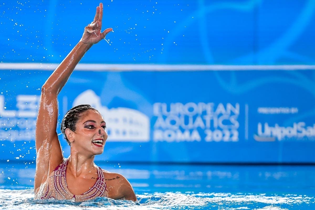 Roma, 12 agosto 2022. Linda Cerutti nel corso della gara di nuoto sincronizzato, categoria "Solo libero", agli Europei (Pasquale Mesiano/DBM) 