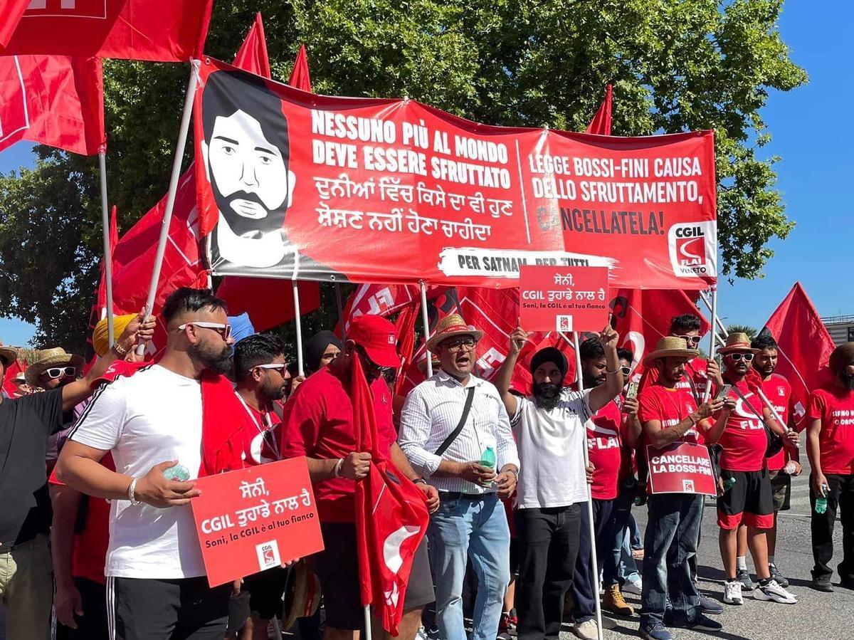 Latina, 6 luglio 2024. Manifestazione della Flai-Cgil dopo la morte di Satnam Singh. Foto di Flai-Cgil Roma e Lazio/Facebook 