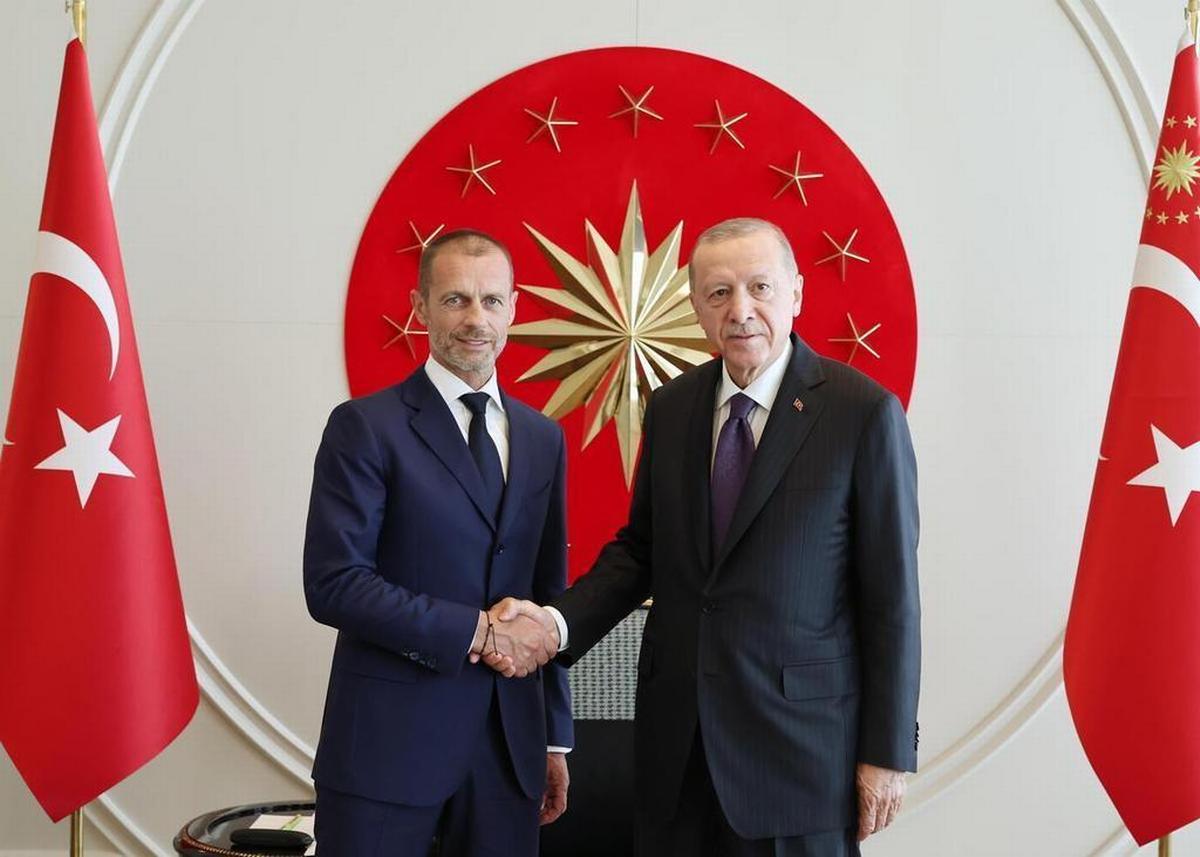 Istanbul, June 2023. UEFA President Aleksander Ceferin together with the President of Turkey Recep Tayyip Erdogan (Credits Epa/Ansa)