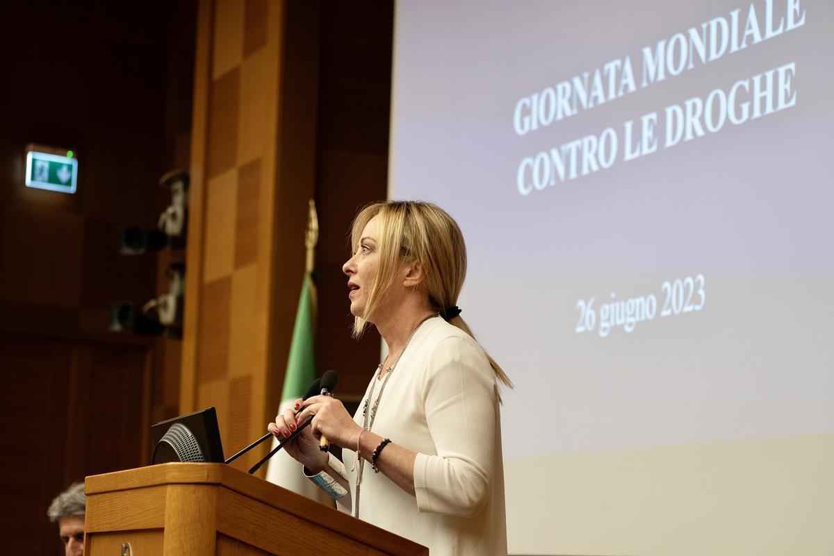 La premier Giorgia Meloni alla Giornata mondiale contro le droghe 2023