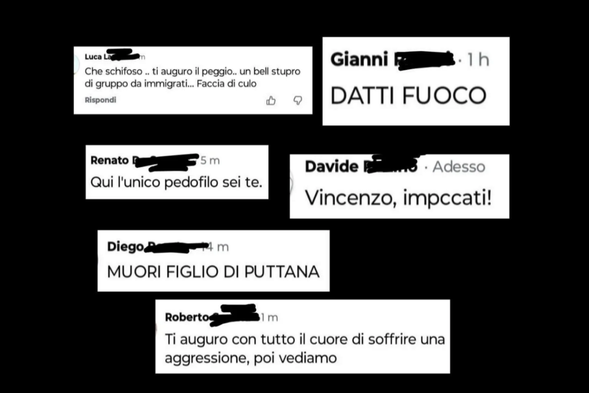Alcuni dei post offensivi ricevuti via social dal giornalista Vincenzo Corrado