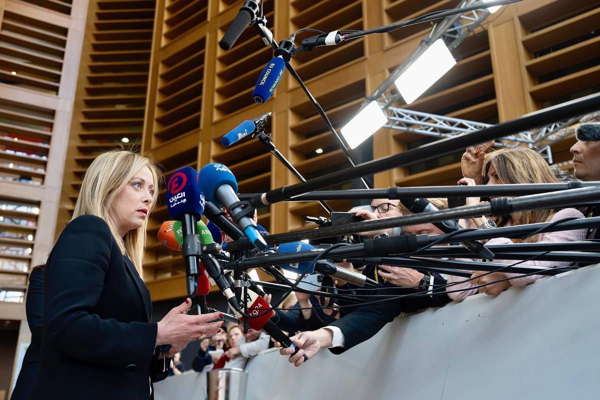 Brussel, 23 may 2023. The Italian prime minister Giorgia Meloni meets the press after the Council of Europe (governo.it)