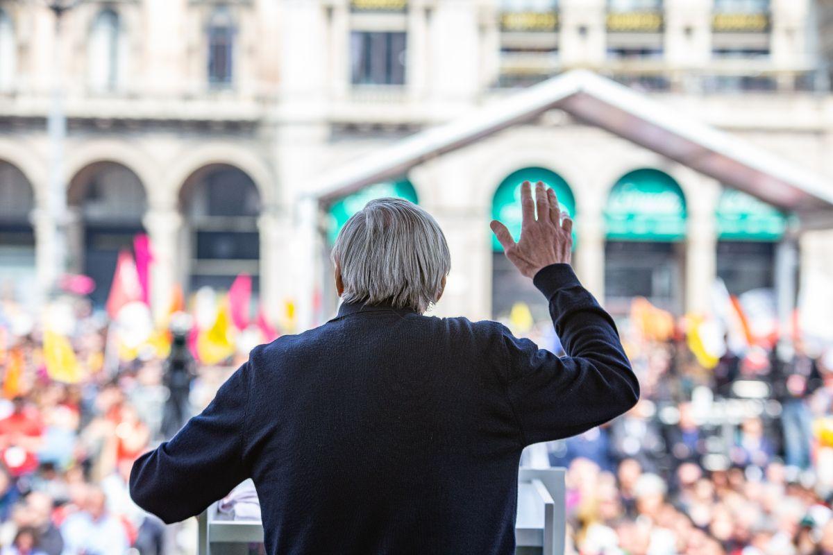 Milano, 21 marzo 2023. Don Luigi Ciotti nel corso del suo intervento in occasione della Giornata di memoria e impegno in ricordo delle vittime innocenti delle mafie (Foto di Marco Donatiello)