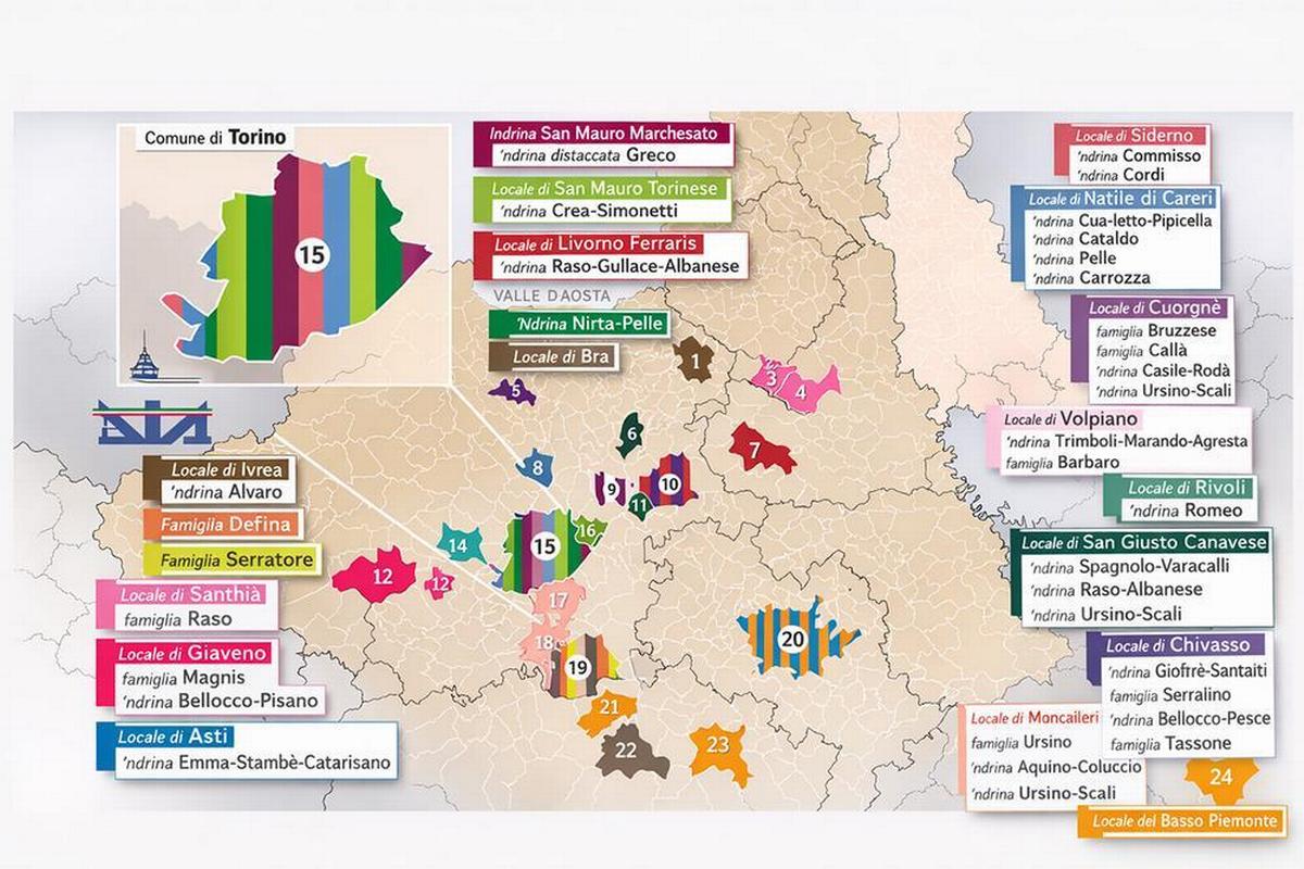 La mappa della Dia sulle locali di 'ndrangheta in Piemonte