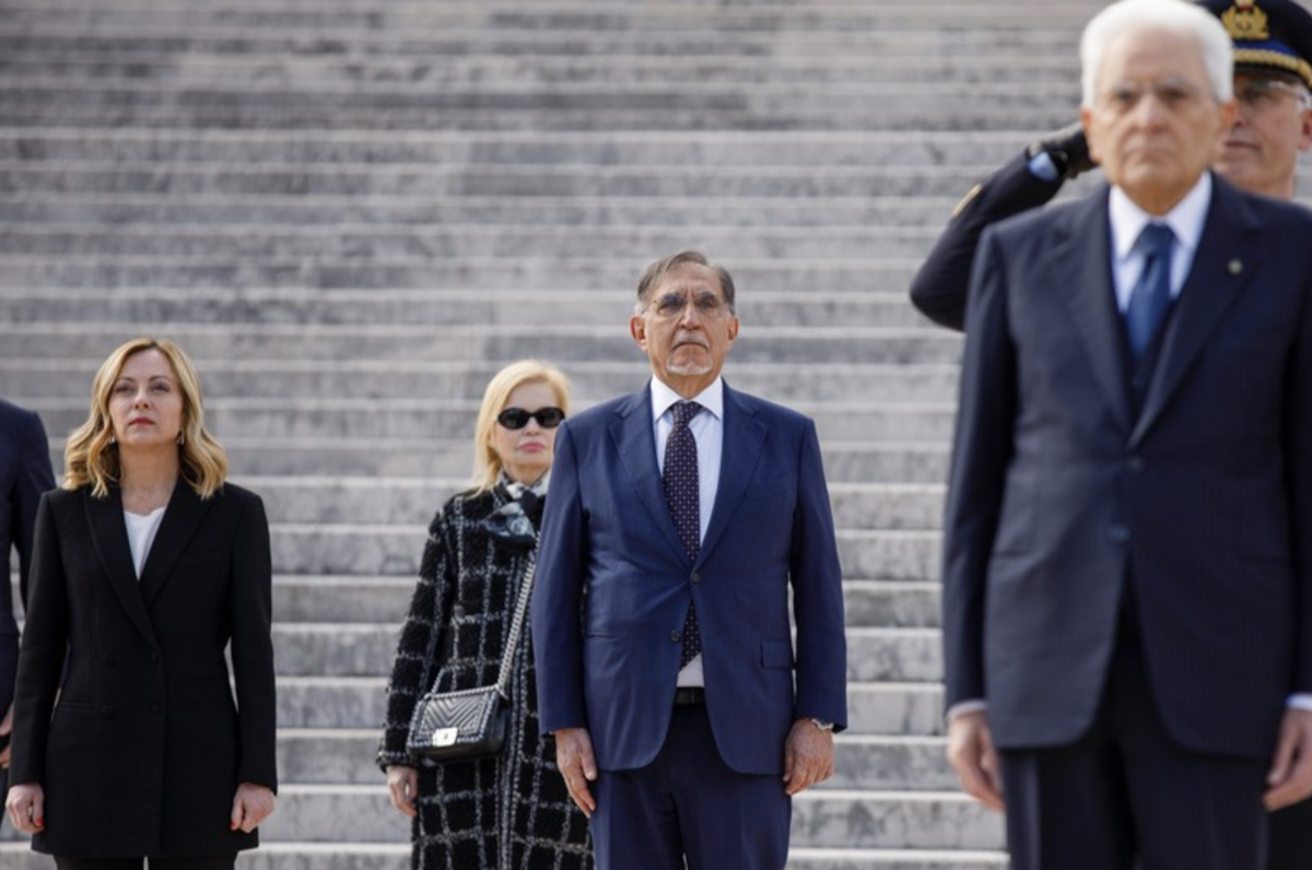 Roma, 25 aprile 2024. Le alte cariche dello Stato alla cerimonia per il 79° anniversario della Liberazione all'Altare della Patria