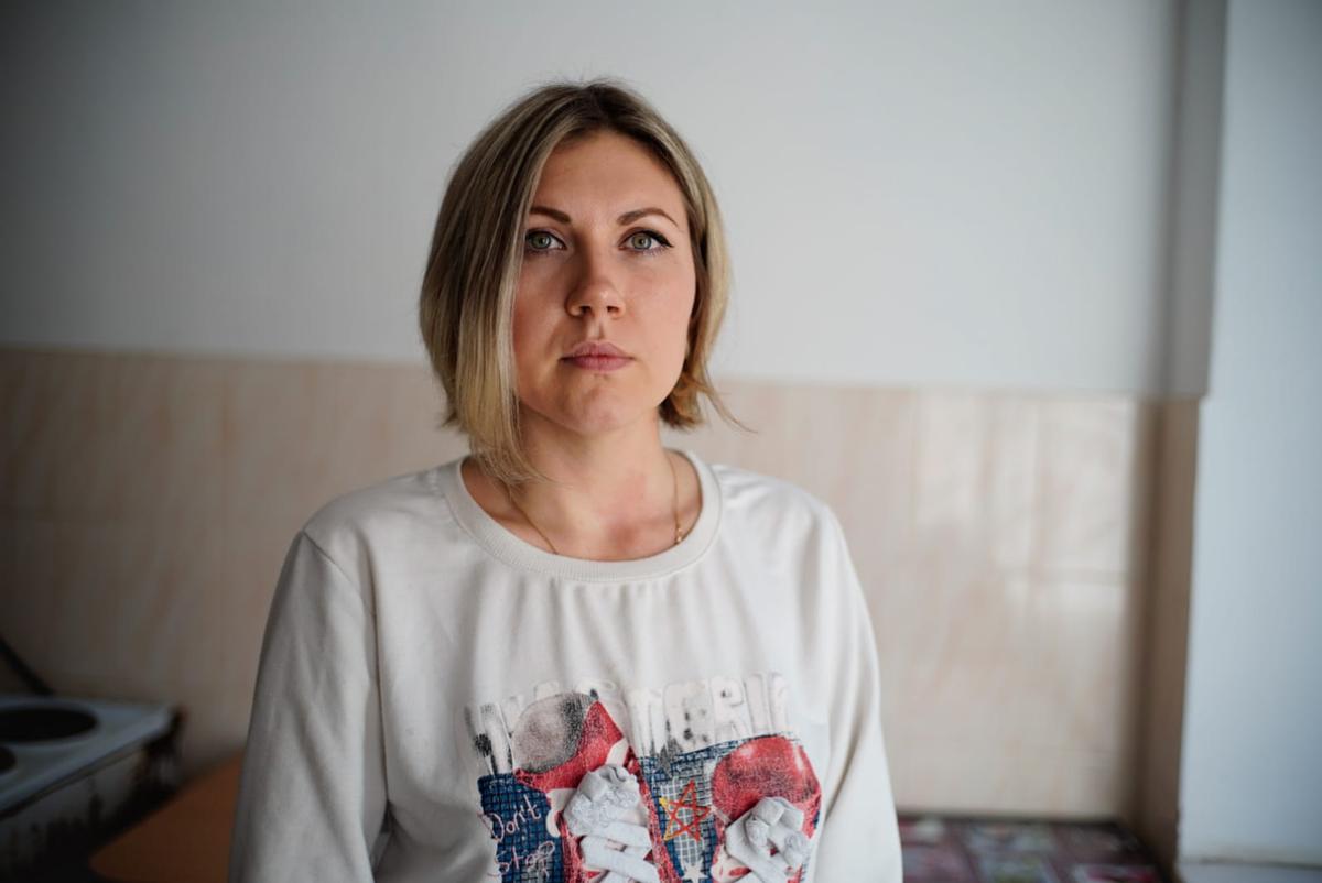 Marina, la prima rifugiata ospitata nel dormitorio di Chernivtsi. Foto di Marco Di Marcantonio