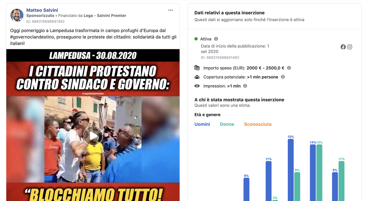 Le sponsorizzazioni della pagina Fb di Salvini