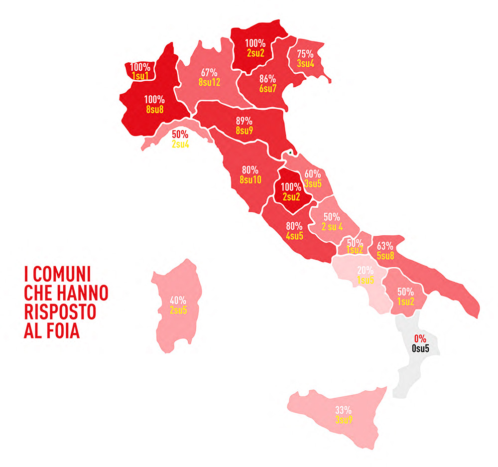 I comuni che hanno risposto al FOIA. Immagine tratta dalla seconda edizione del report Pnrr ai raggi X