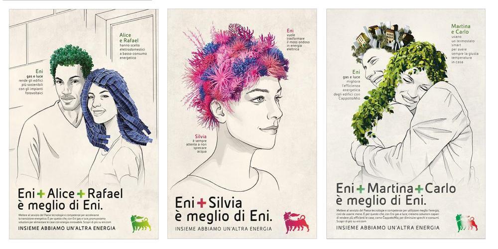 Alcune delle pubblicità di Eni apparse negli ultimi mesi 
