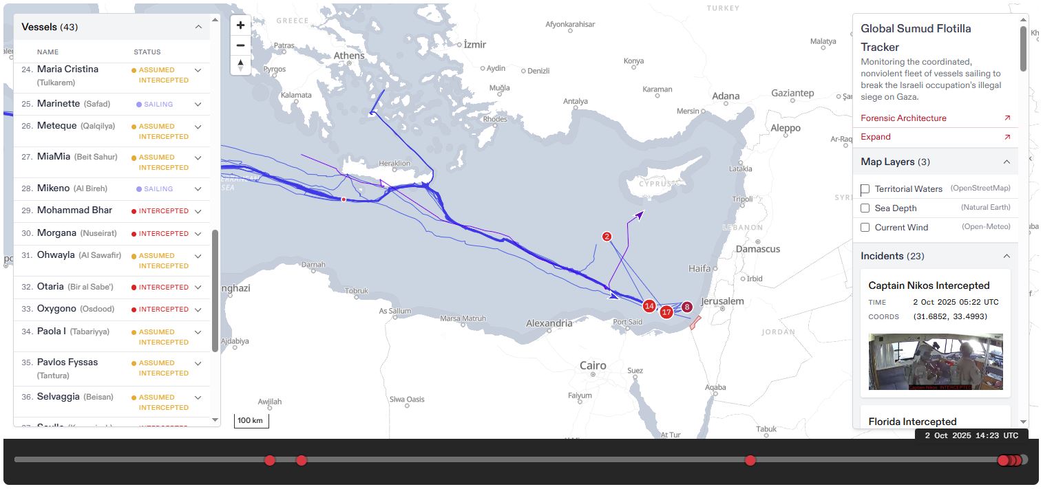 Flottilla tracker, pomeriggio del 2 ottobre 2025