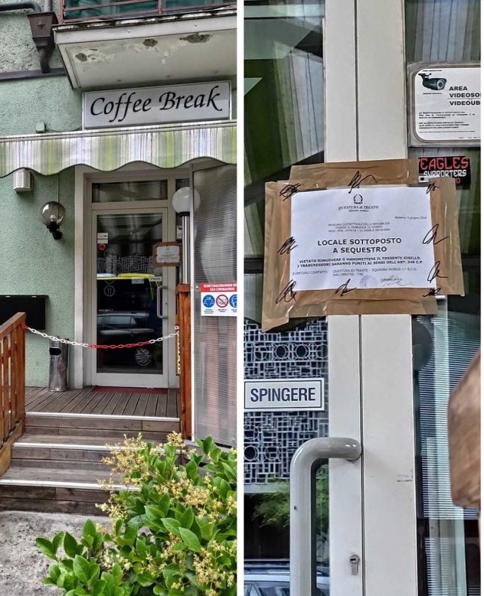 Il bar di via Resia a Bolzano ora sottoposto a sequestro