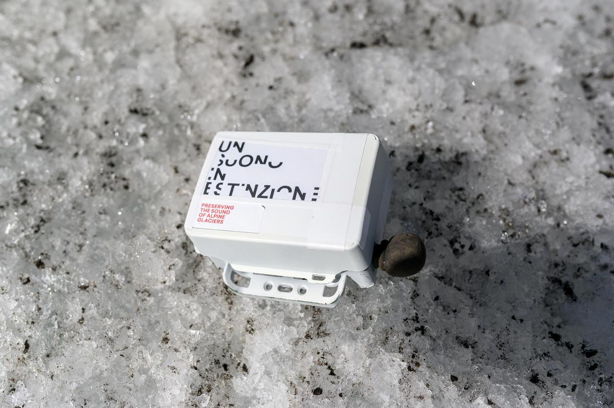 I registratori bioacustici sono stati installati all'interno del ghiacciaio dell'Adamello per seguirne l'evoluzione. Foto di Rudy Signorini