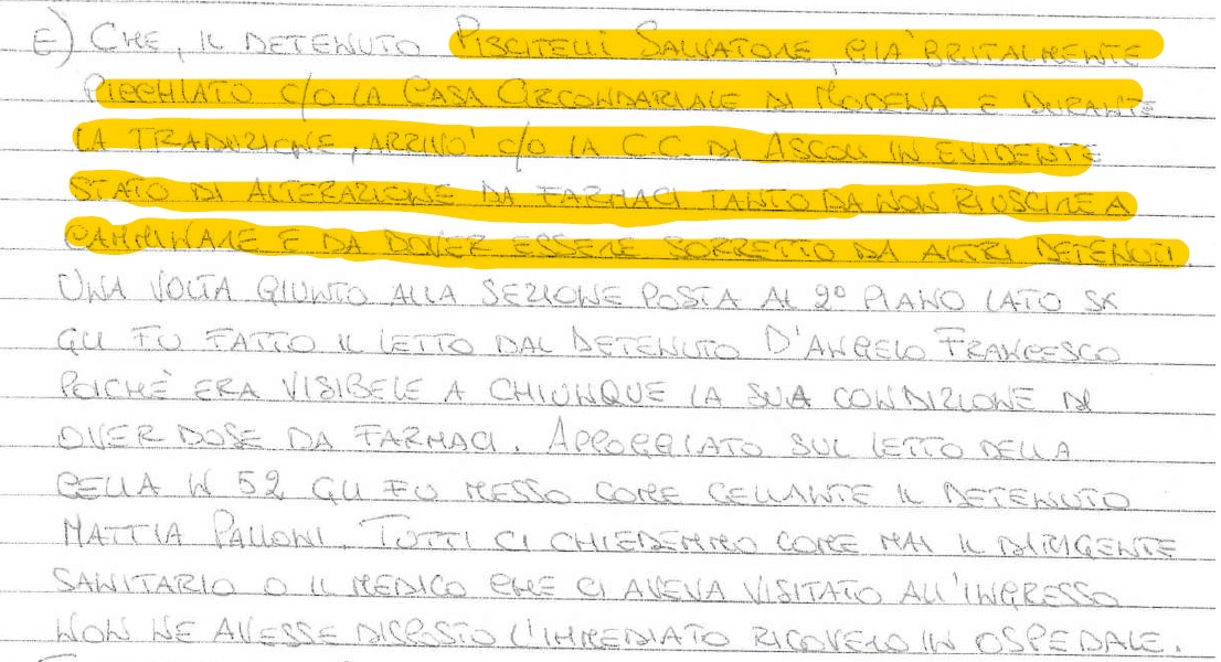 L'esposto dei cinque detenuti sul caso Piscitelli