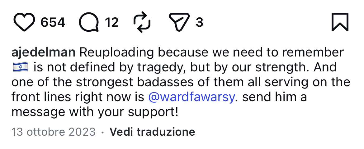 Descrizione del reel pubblicato dal capitano AJ Edelman e dalla pagina della squadra di bob che chiede di mandare sostegno all'atleta "tra i più cazzuti che stanno prestando servizio in prima linea"