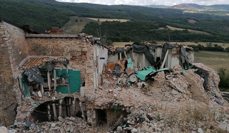 Pielarocca, frazione di Norcia (Perugia). A sei anni dal sisma, le macerie come negli attimi successivi alla scossa