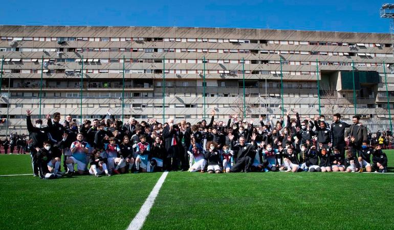 Roma, 26 febbraio 2022. Il presidente della Repubblica Sergio Mattarella durante l'inaugurazione del Campo dei Miracoli di Corviale