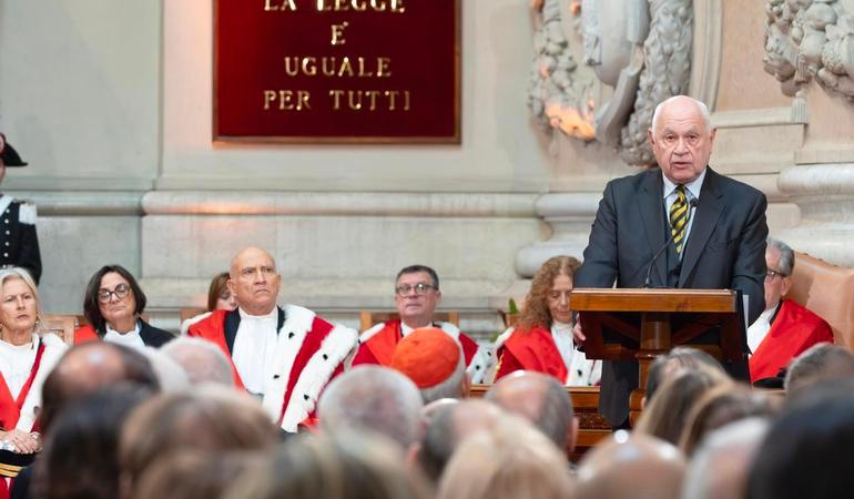 Roma, 30 gennaio 2026. Il ministro della Giustizia Carlo Nordio interviene all'inaugurazione dell'anno giudiziario alla Corte di cassazione (Foto dal sito Quirinale.it)
