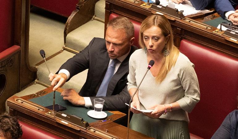 Giorgia Meloni, presidente di Fratelli d'Italia, durante un intervento a Montecitorio (Camera.it)