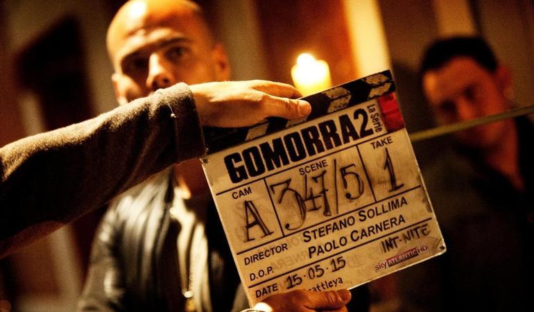 L'attore Marco D'Amore sul set della serie tv Gomorra, trasmessa su Sky. Foto di E. Scarpa/Ansa