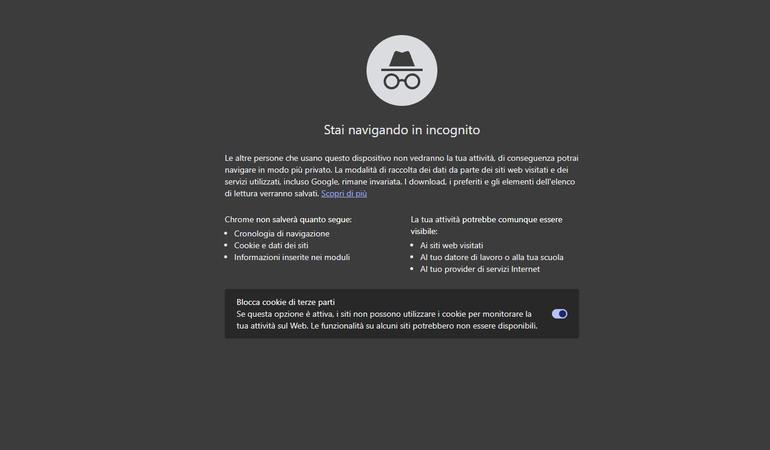 Funzione incognito di google.