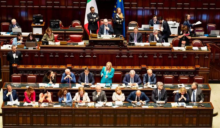 Roma, 28 giugno 2023. La presidente del Consiglio, Giorgia Meloni, durante un intervento alla Camera dei Deputati