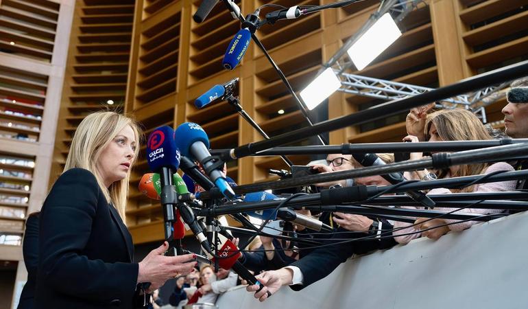 Brussel, 23 may 2023. The Italian prime minister Giorgia Meloni meets the press after the Council of Europe (governo.it)