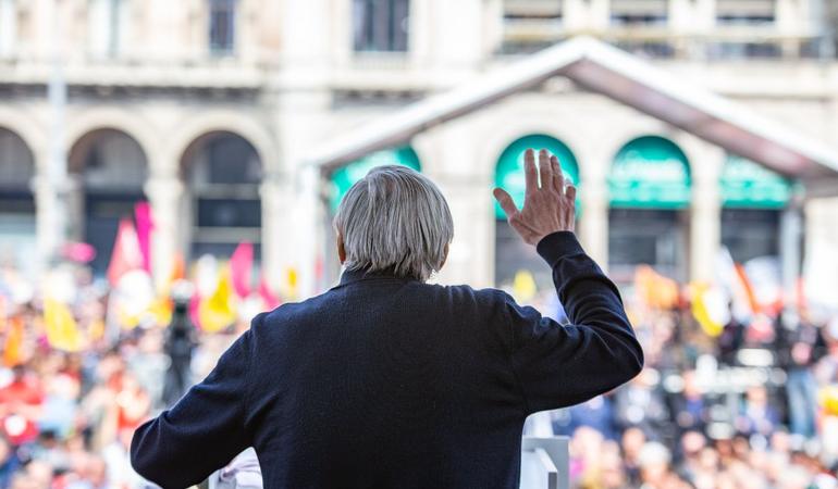 Milano, 21 marzo 2023. Don Luigi Ciotti nel corso del suo intervento in occasione della Giornata di memoria e impegno in ricordo delle vittime innocenti delle mafie (Foto di Marco Donatiello)