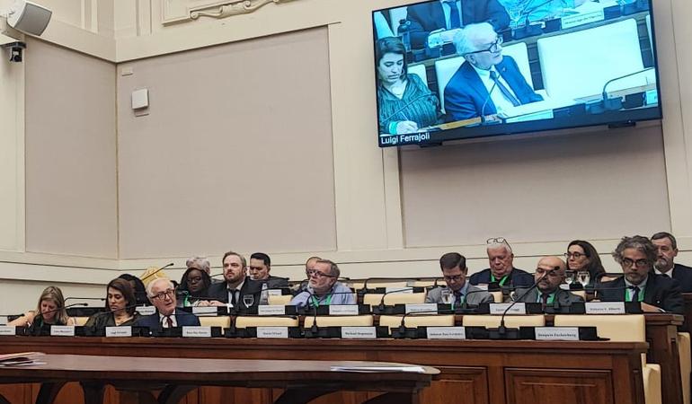 Città del Vaticano, 19-20 ottobre 2024. Luigi Ferrajoli durante il suo intervento al Convegno internazionale sui beni confiscati