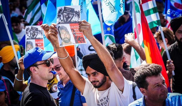 Latina, 25 June 2024. Demonstration of the Indian community of Latina against gangmastering for the death at work of Satnam Singh (Cesare Abbate/Ansa)