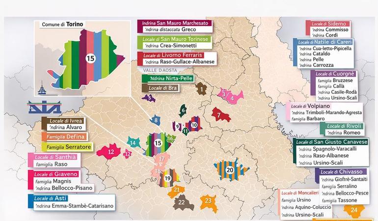 La mappa della Dia sulle locali di 'ndrangheta in Piemonte