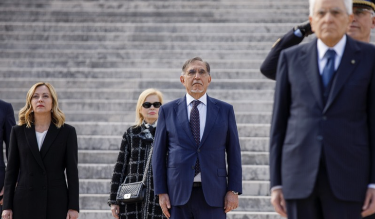 Rome, 25 April 2024. The highest officials of the State at the ceremony for the 79th anniversary of the Liberation after World War II at the "Altare della Patria"