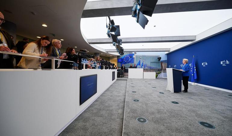 4 marzo 2025, Ursula von der Leyen, presidente della Commissione europea, presenta in conferenza stampa il piano ReArm Europe. Foto di D. Bendo ©European Union, 2025