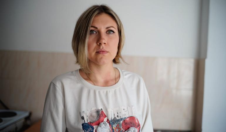 Marina, la prima rifugiata ospitata nel dormitorio di Chernivtsi. Foto di Marco Di Marcantonio