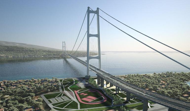 Un rendering del Ponte sullo Stretto su Messina (WeBuild)