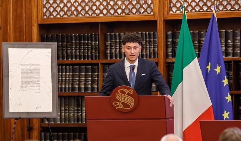 Remon Karam durante un dibattito a Palazzo Madama, sede del Senato (Da Instagram)