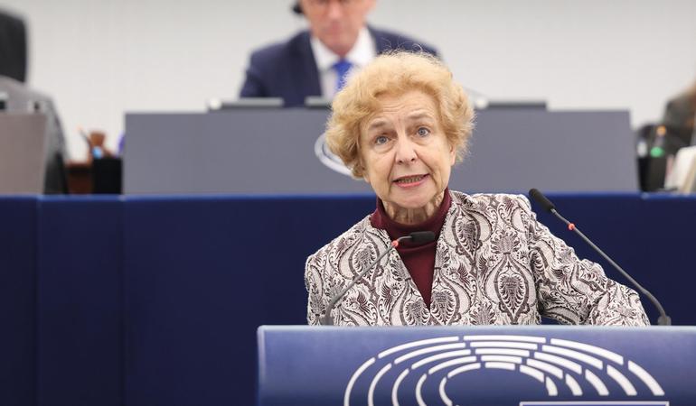 Strasburgo, 6 febbraio 2024. L'eurodeputata lettone Tatjana Ždanoka, accusata di essere un'agente in contatto con i servizi segreti russi (Alexis Haulot/Ue)
