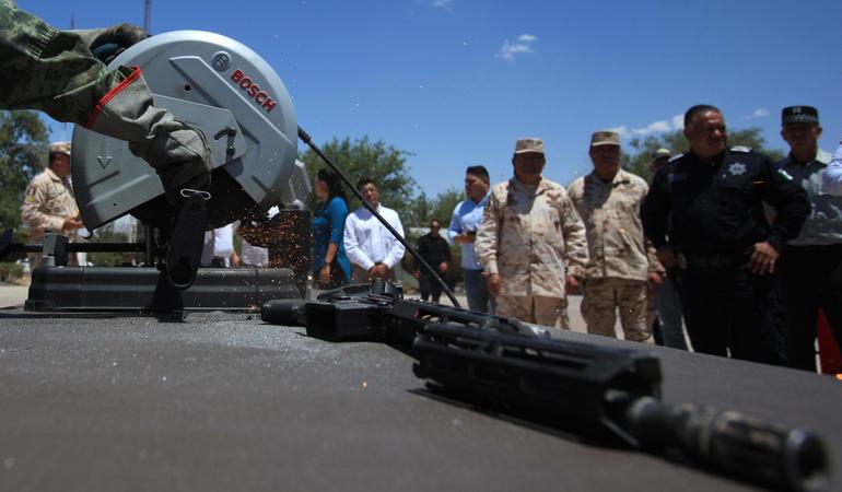 Juarez City (Mexico), 10 June 2022. Personnel of the Mexican Army destroy weapons within the 'Exchange of Arms' program to provide more security to the population (Luis Torres/Epa)