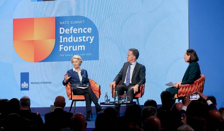 L'Aja (Olanda), 26 giugno 2025. La presidente della Commissione europea Ursula von der Leyen e il segretario della Nato Mark Rutte al Defence Industry Forum (Aurore Martignoni, European Union, 2025)
