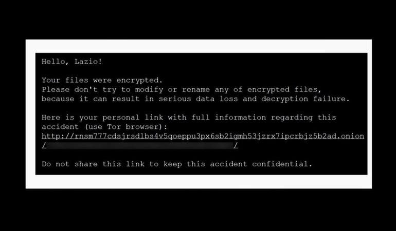 La schermata di un software malevolo