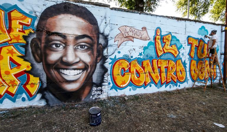 Roma, 17 settembre 2020, Inaugurazione del murales dedicato a Willy Monteiro Duarte. Credits: C. Fabiano/LaPresse