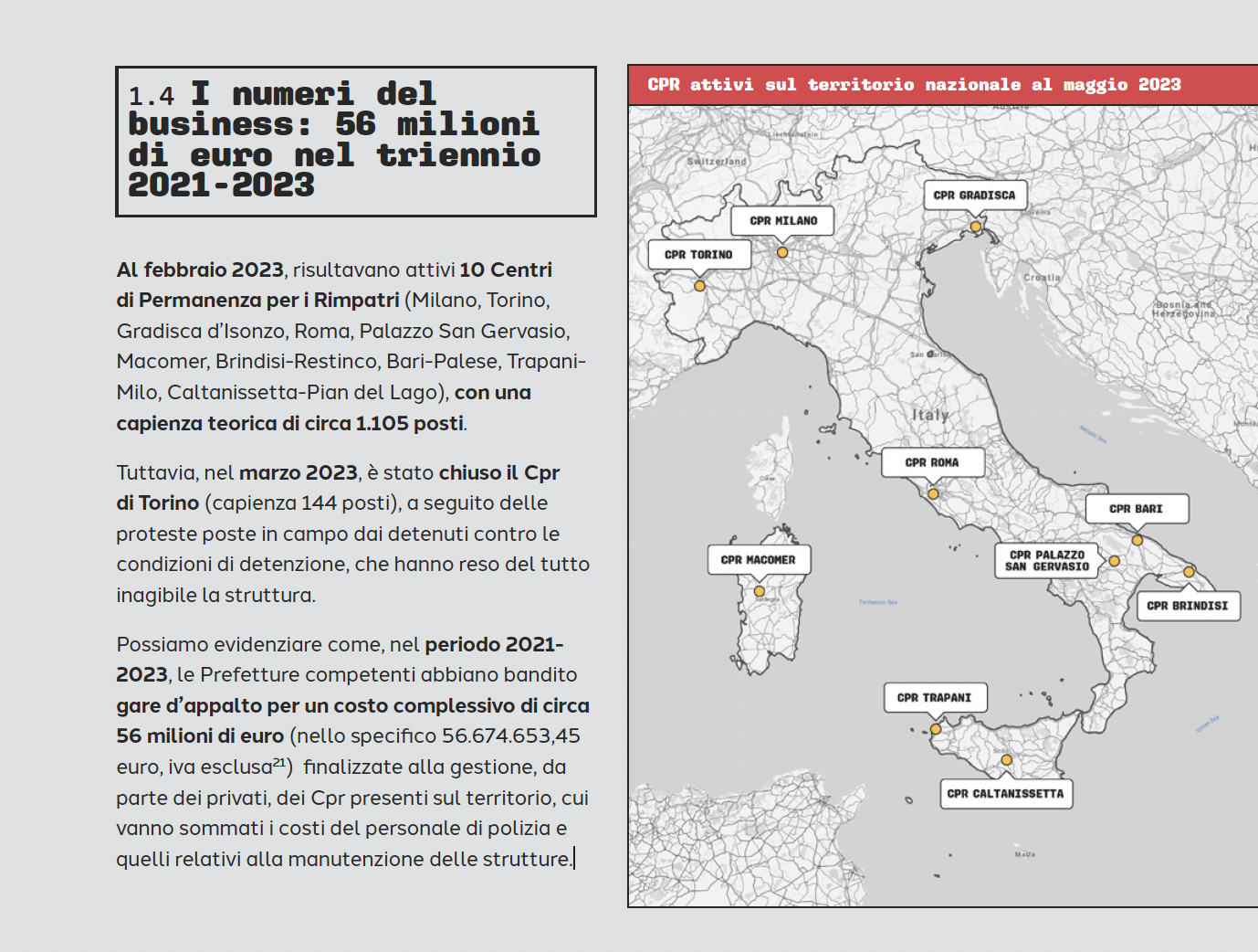 I numeri del business. Fonte: L'affare Cpr, rapporto Cild