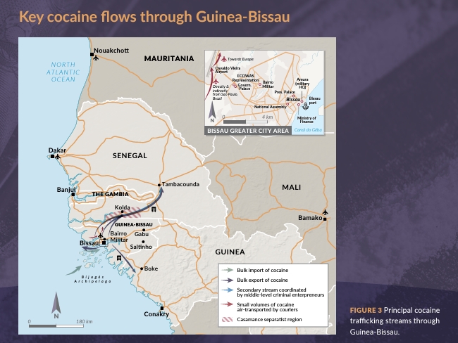 Il transito della cocaina in Guinea-Bissau. Fonte: Global initiative against transnational organized crime